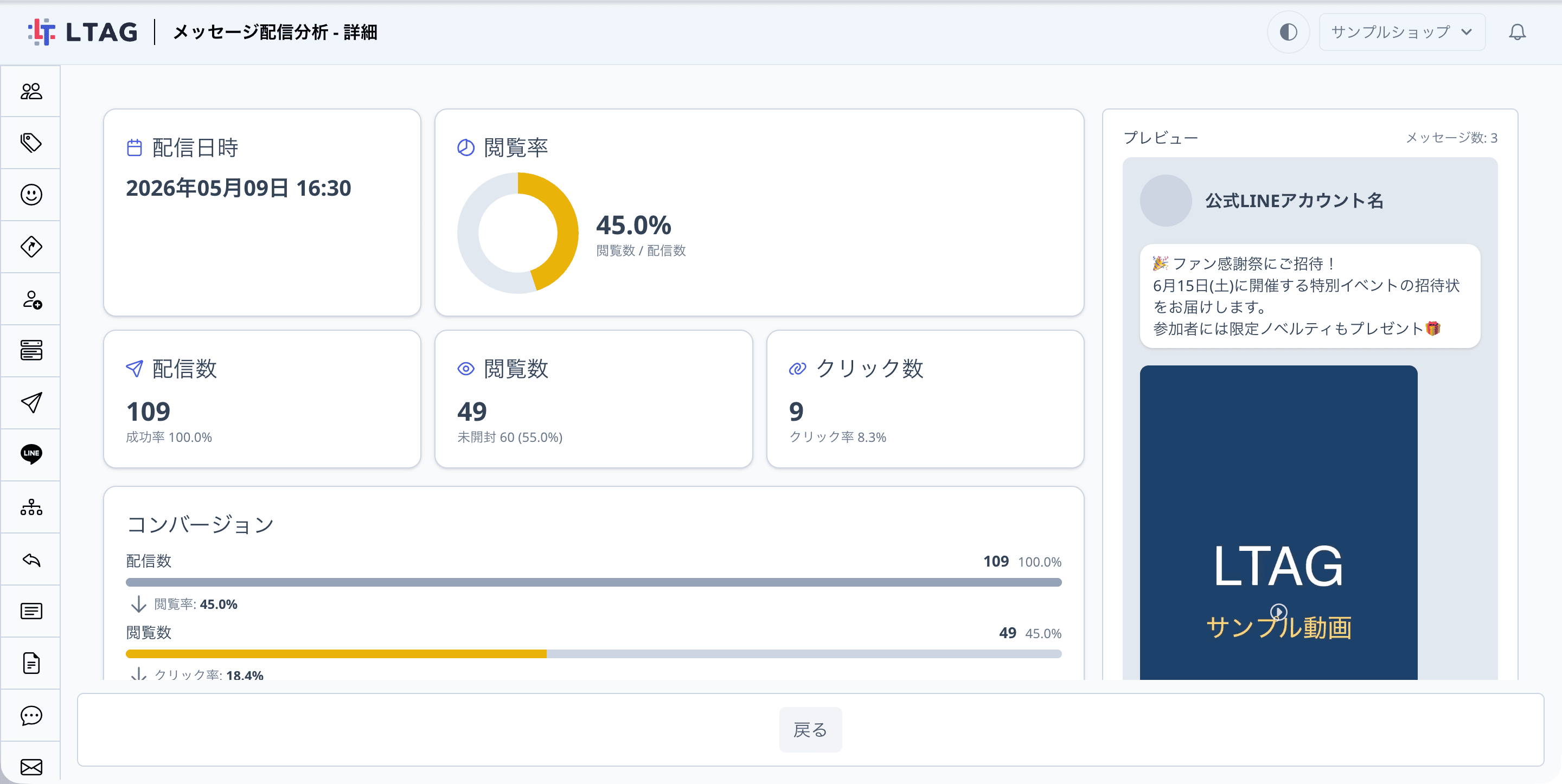 メッセージ配信分析の詳細画面