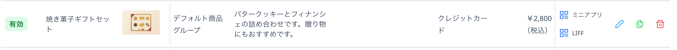 追加された商品の行