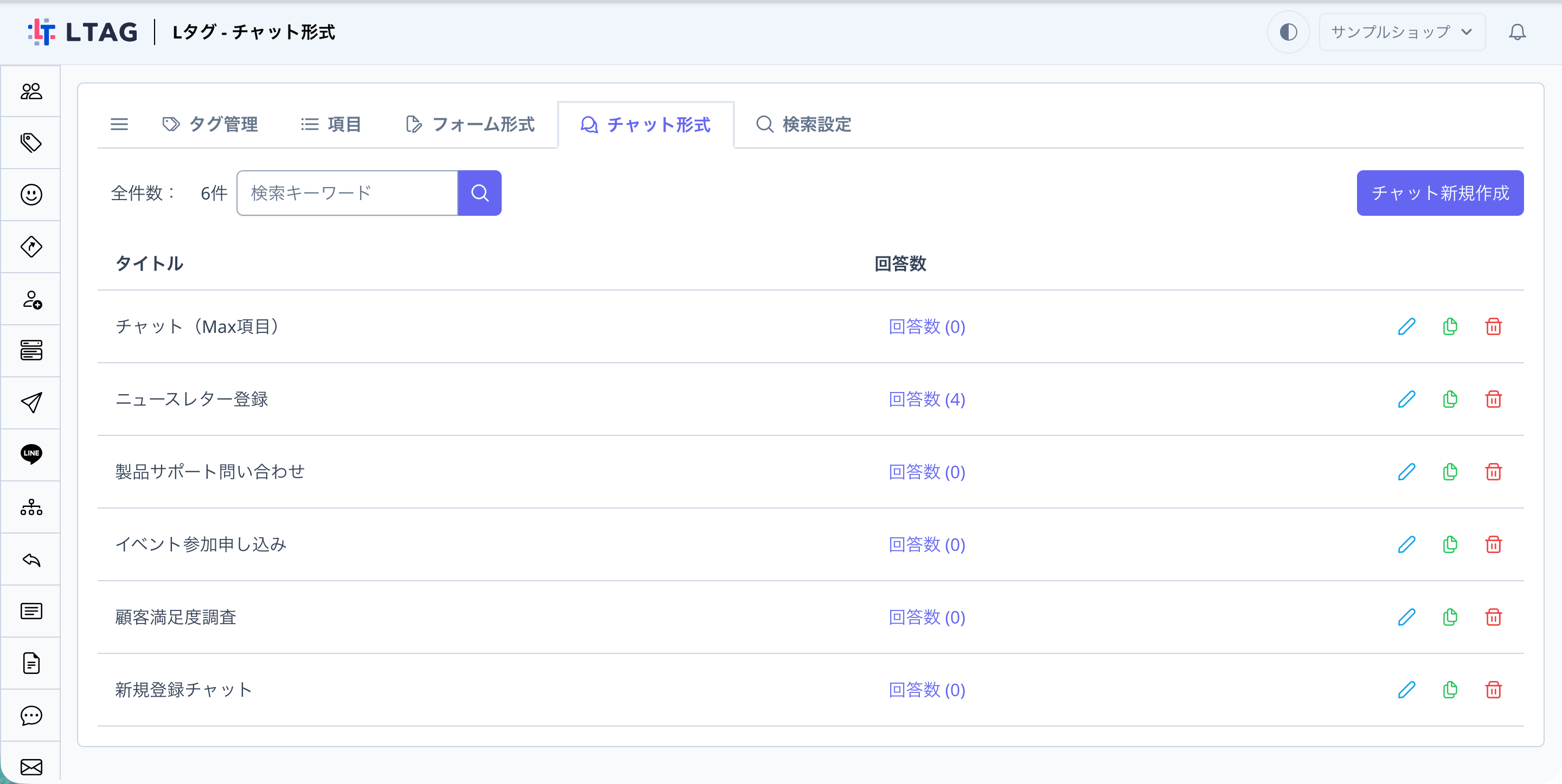 チャット形式一覧画面の全体