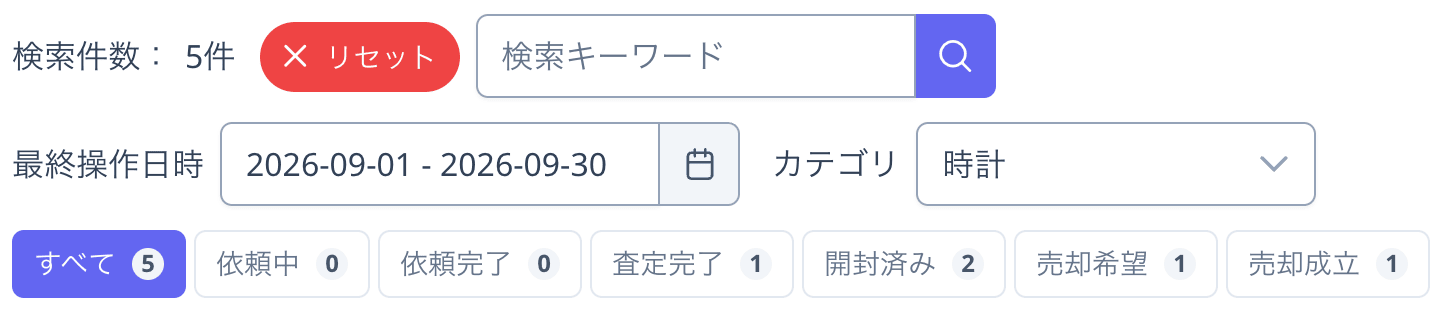期間とカテゴリで絞り込んだ状態