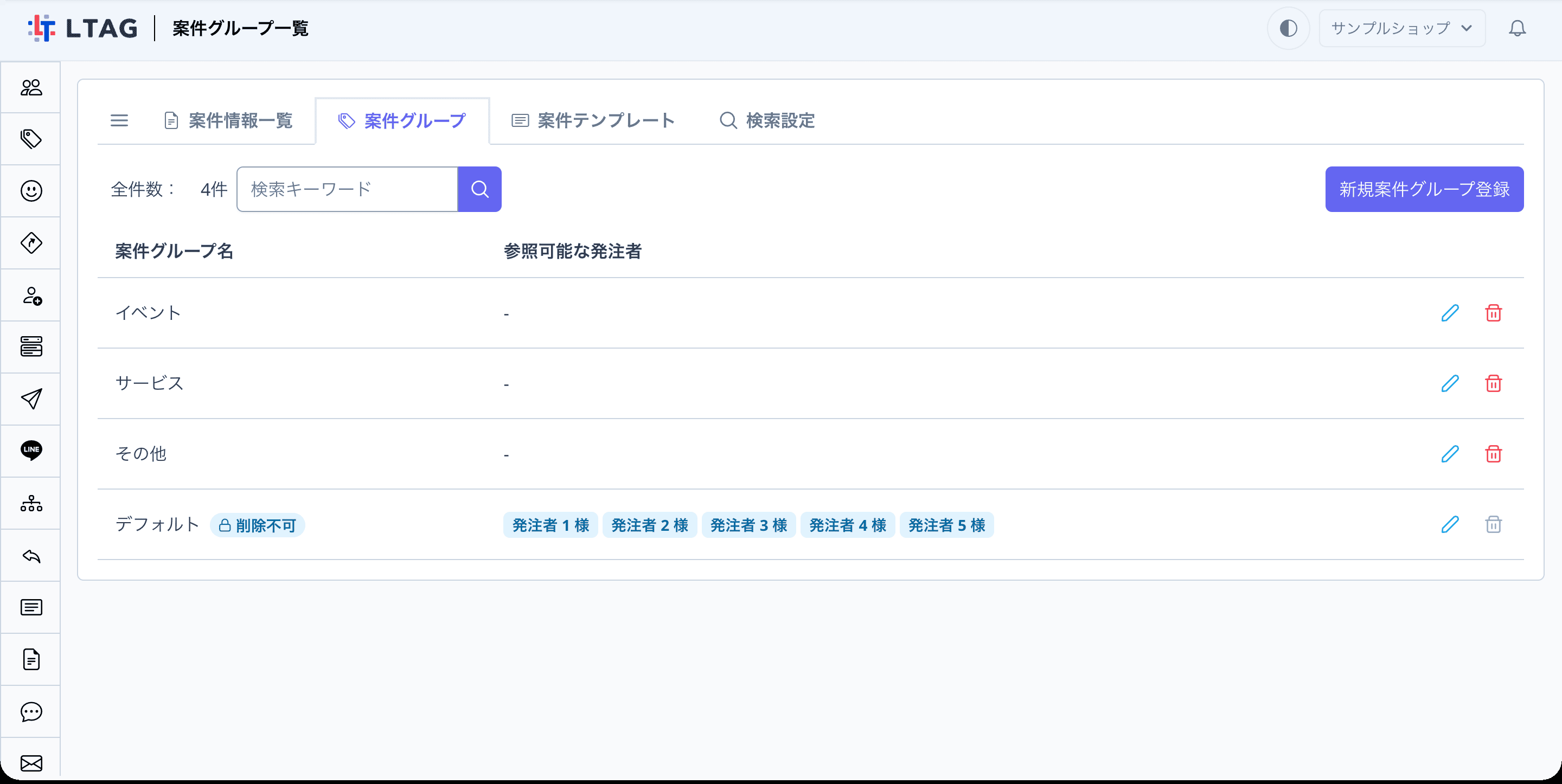 案件グループ一覧画面の全体