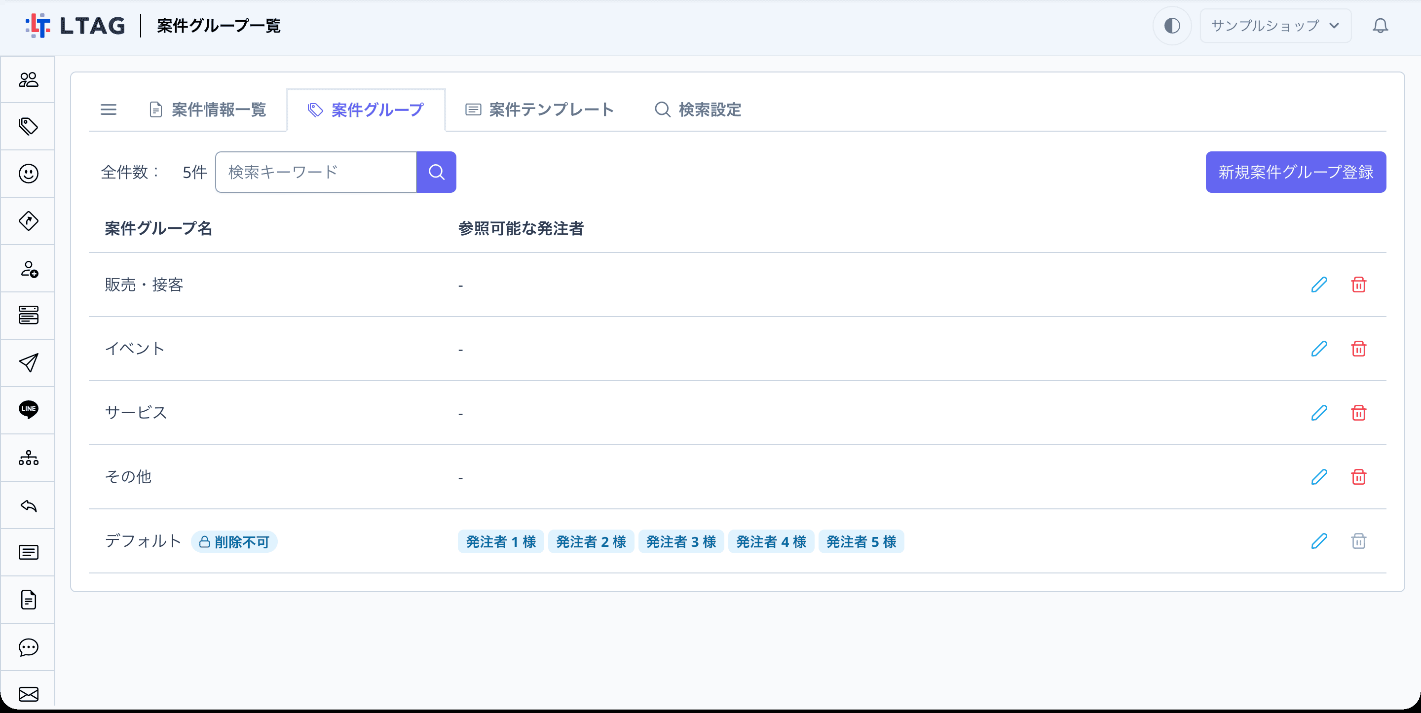 案件グループが追加された一覧