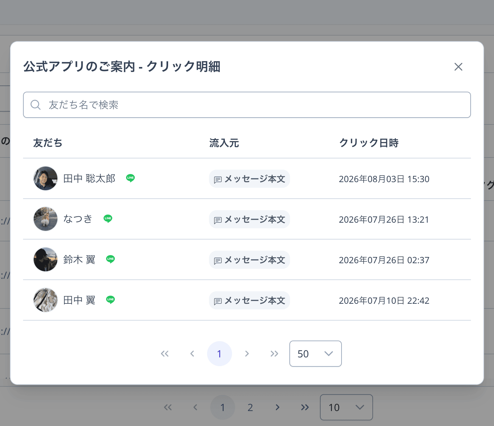 クリックした友だちの明細