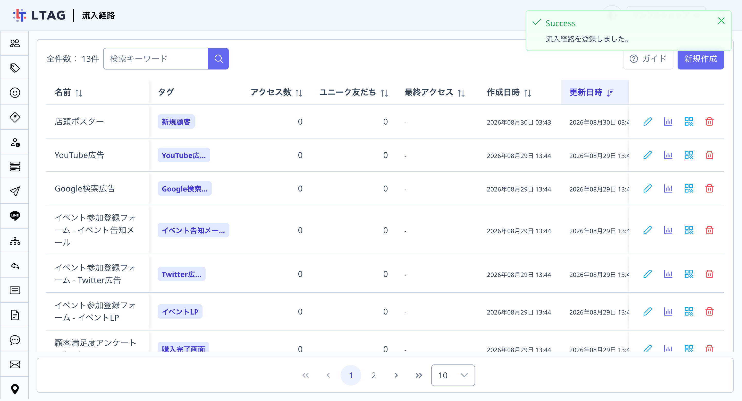一覧に追加された状態