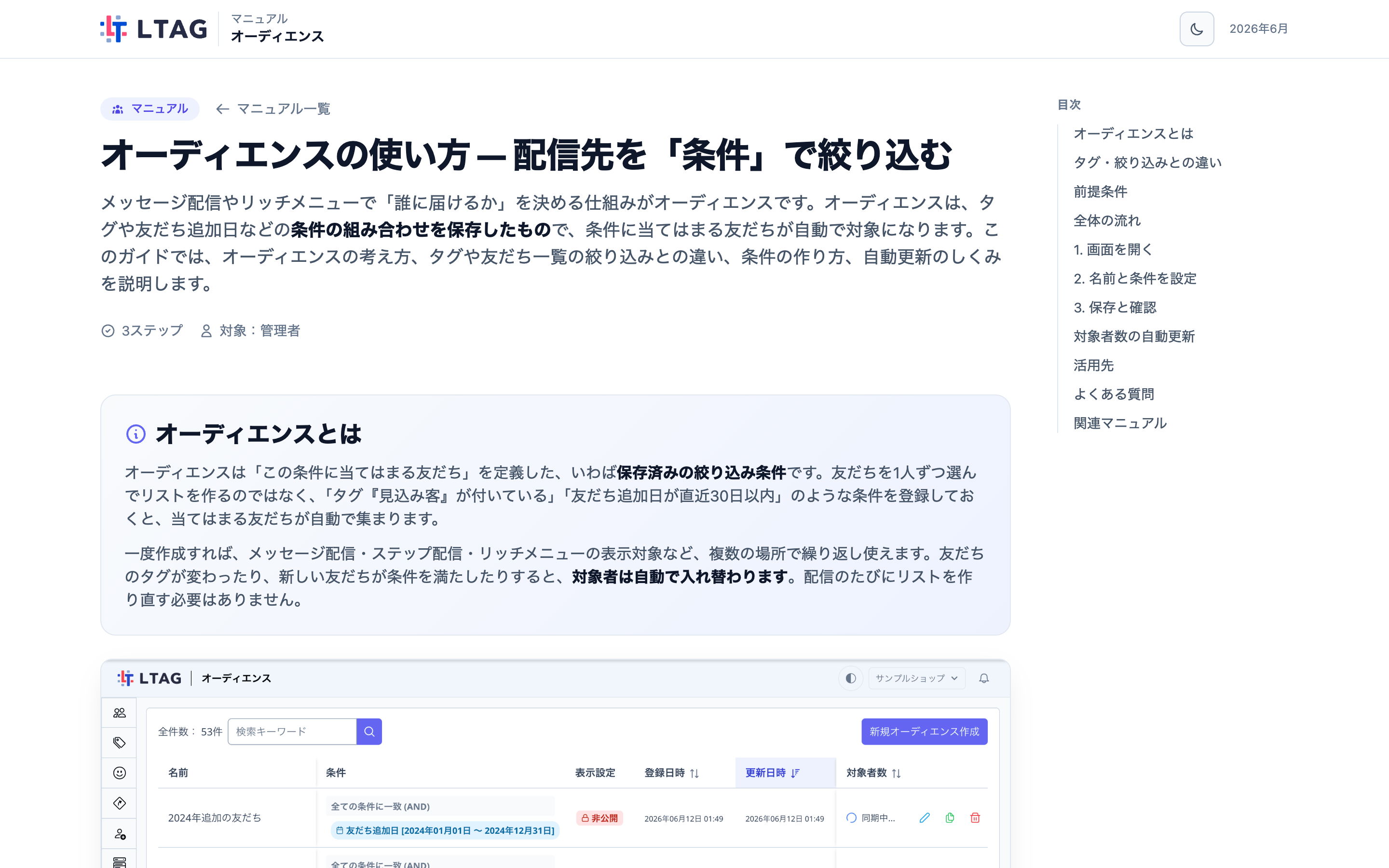 オーディエンスマニュアルの全体